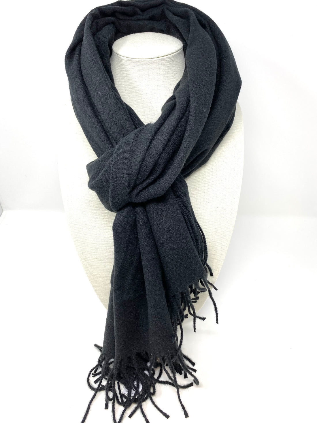 Solid Fringe Classic Scarf in Black