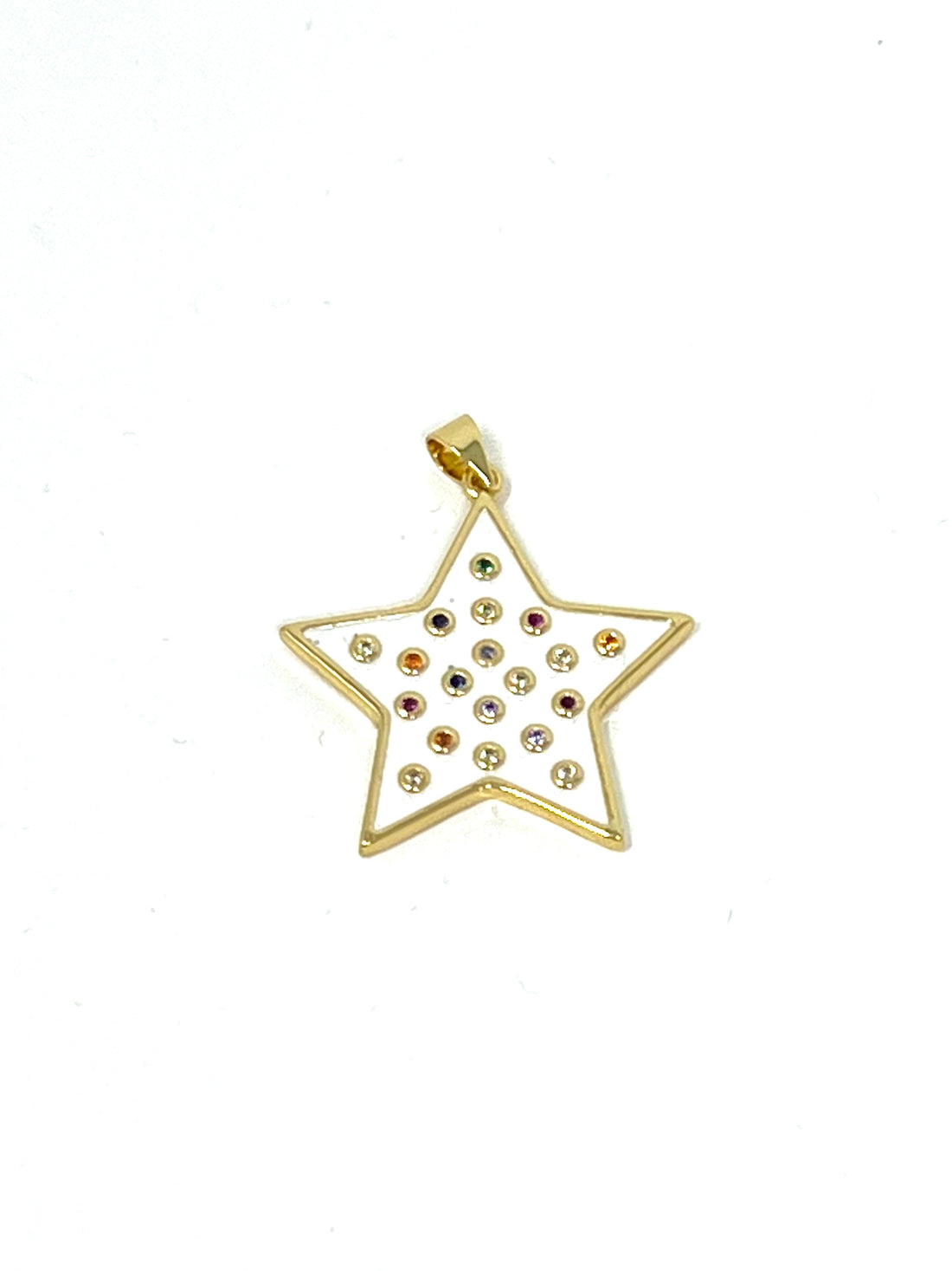 Charming White Star Charm in Gold with Rainbow Stones