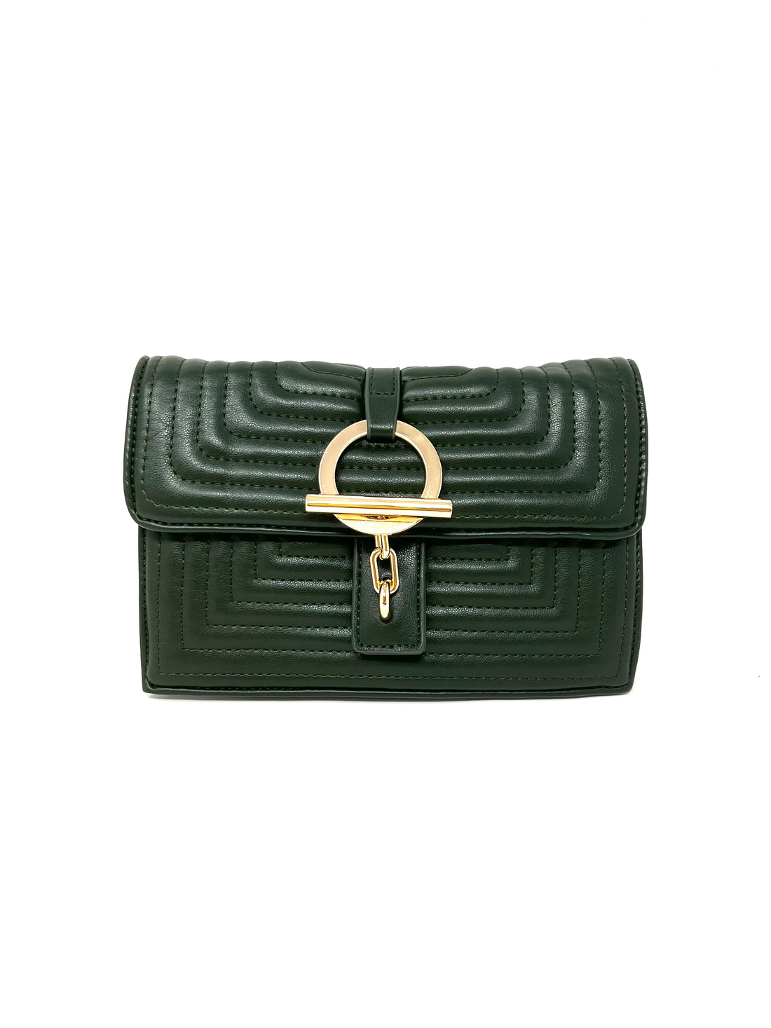 Quilted Toggle Lock Bag in Forest Green