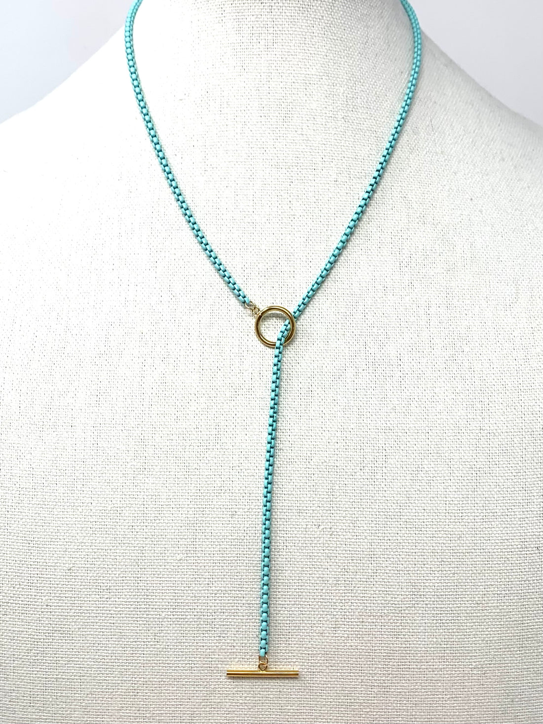 Talia 22” Toggle Necklace with Color Coated Chain in Aqua