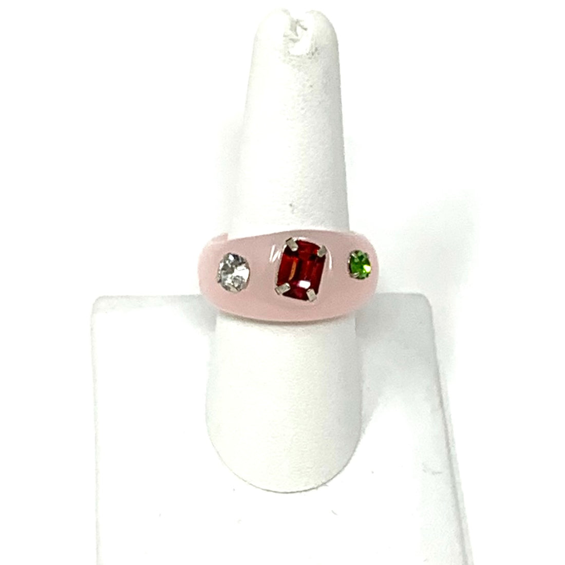 Resin Band Ring in Soft Pink with Jewels
