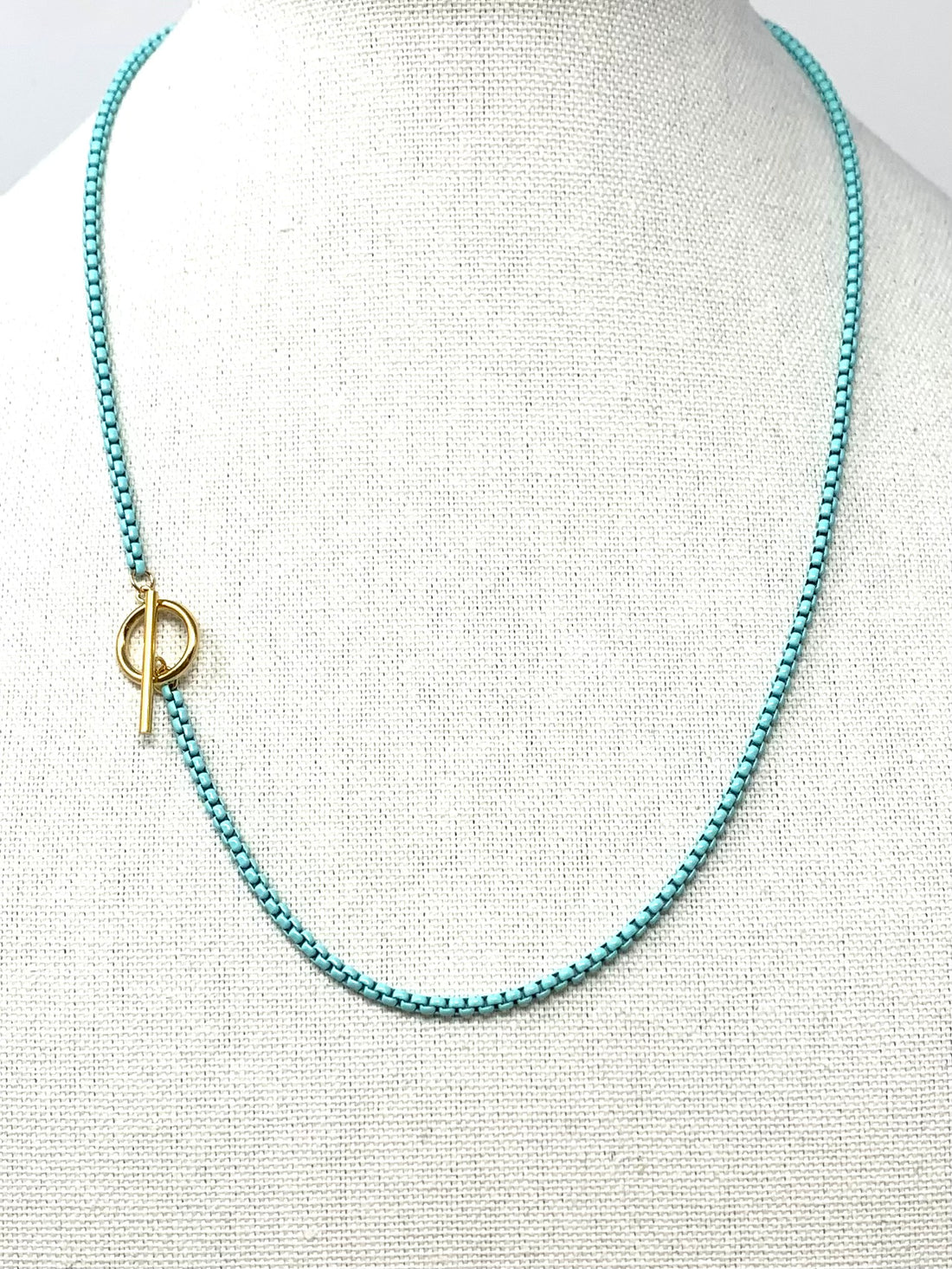 Talia 22” Toggle Necklace with Color Coated Chain in Aqua