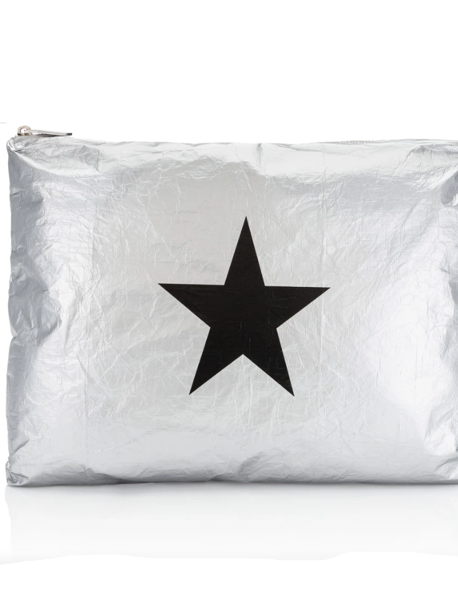 Hi Love Travel JUMBO Pouch in Silver with Black Star