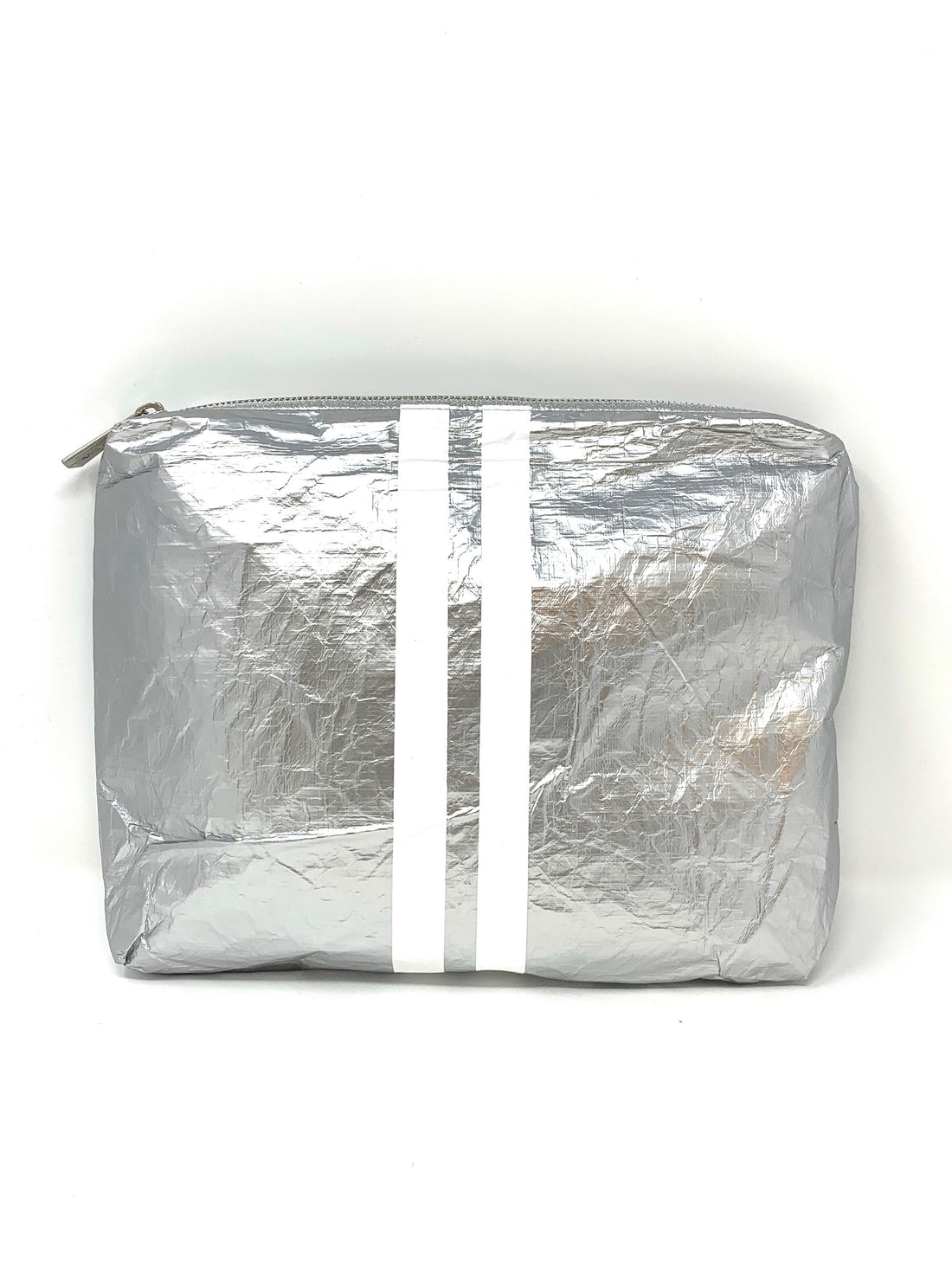 Hi Love Travel Silver Medium Pouch with Double White Stripes