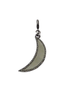 Charming Enamel Pave Moon Charm in Hematite and Olive