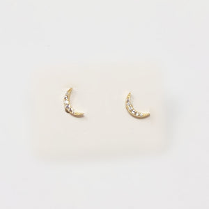 Crescent Moon Pave Studs in Gold
