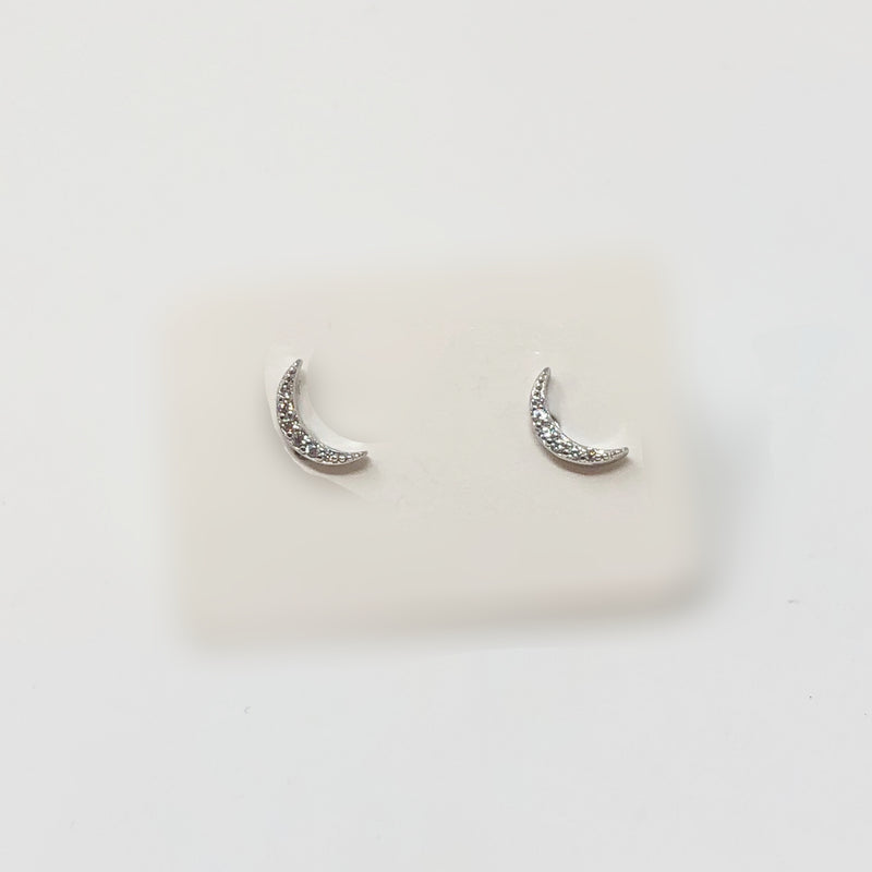 Crescent Moon Pave Studs in Silver
