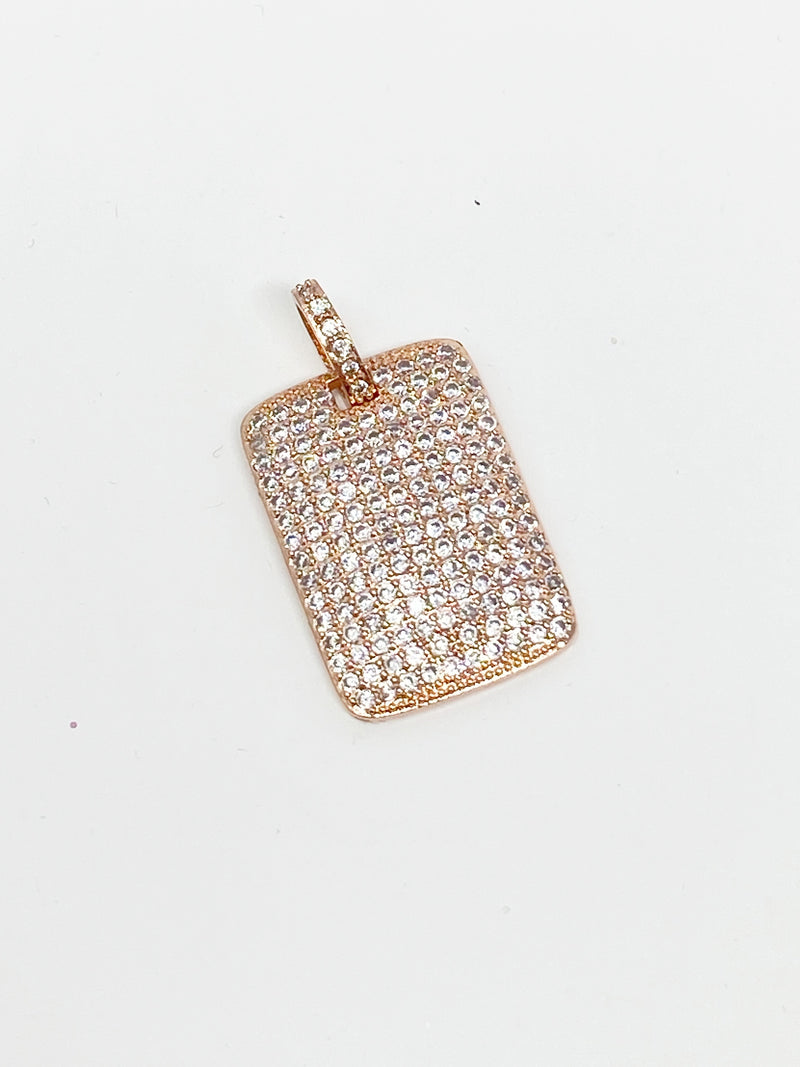 Charming Pave Dog Tag Charm in Rose Gold