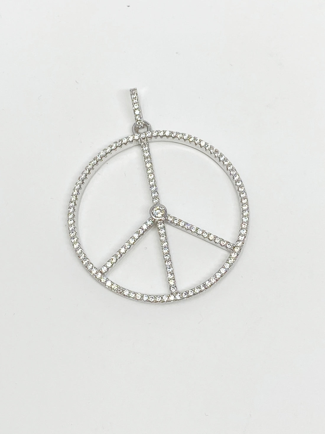Charming Oversized Pave Peace Sign Charm in Silver