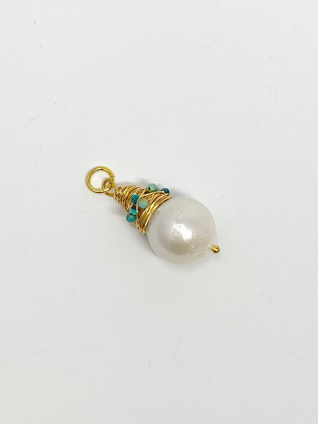 Charming Pearl Charm with Wrapped Gold and Turquoise Setting