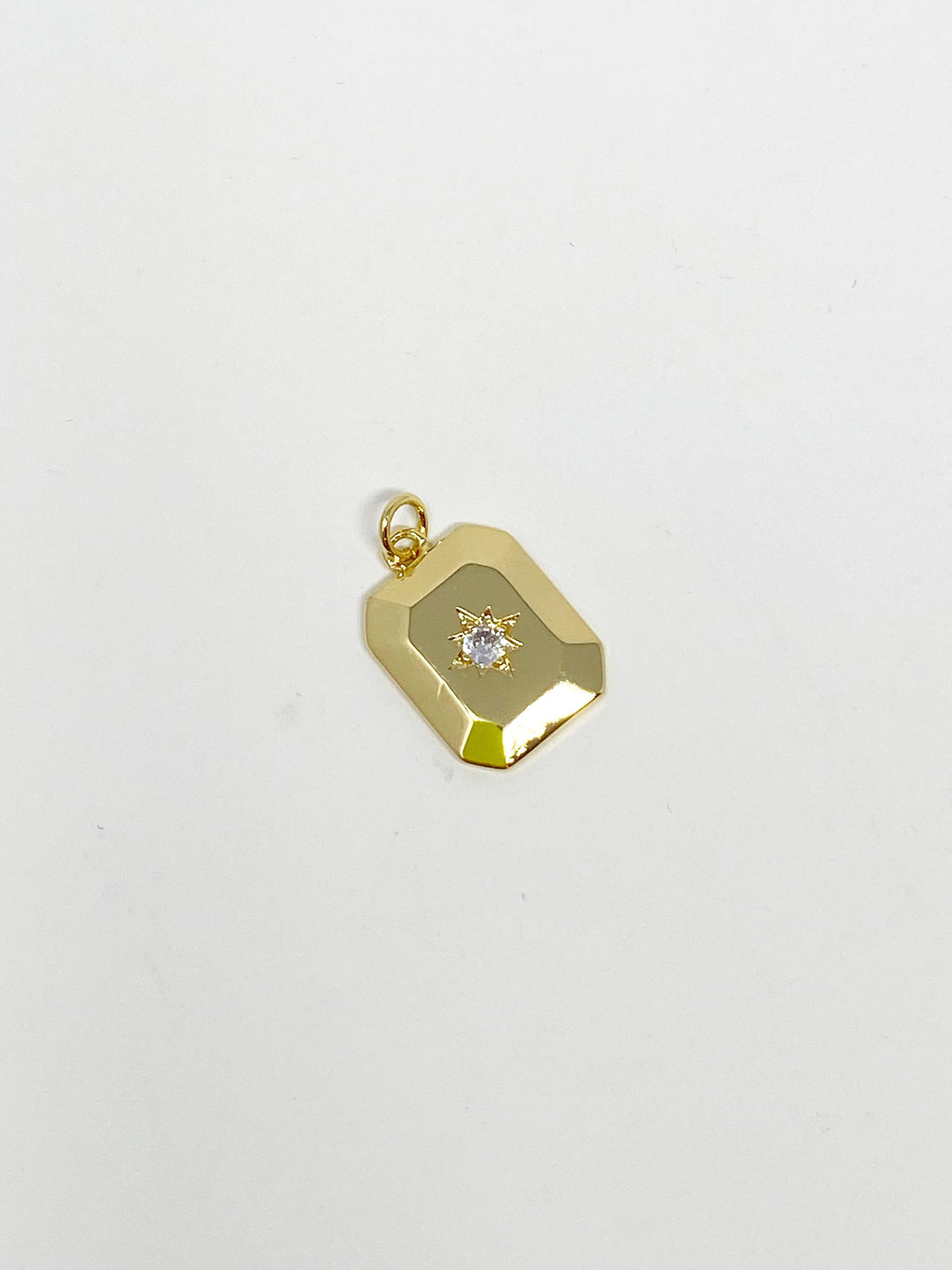 Charming Single Stone Tag Charm in Gold