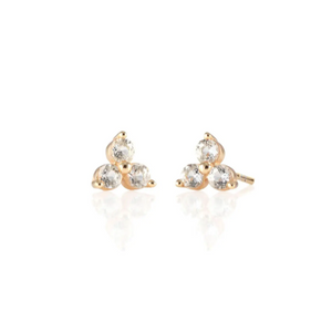 KN Three Stone Studs in Gold with White Topaz