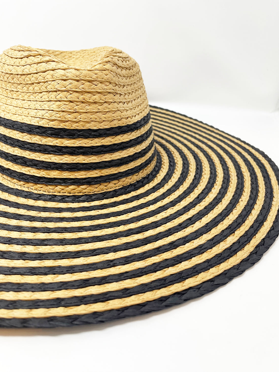 Oversized Foldable and Packable Panama Hat with Navy Stripe